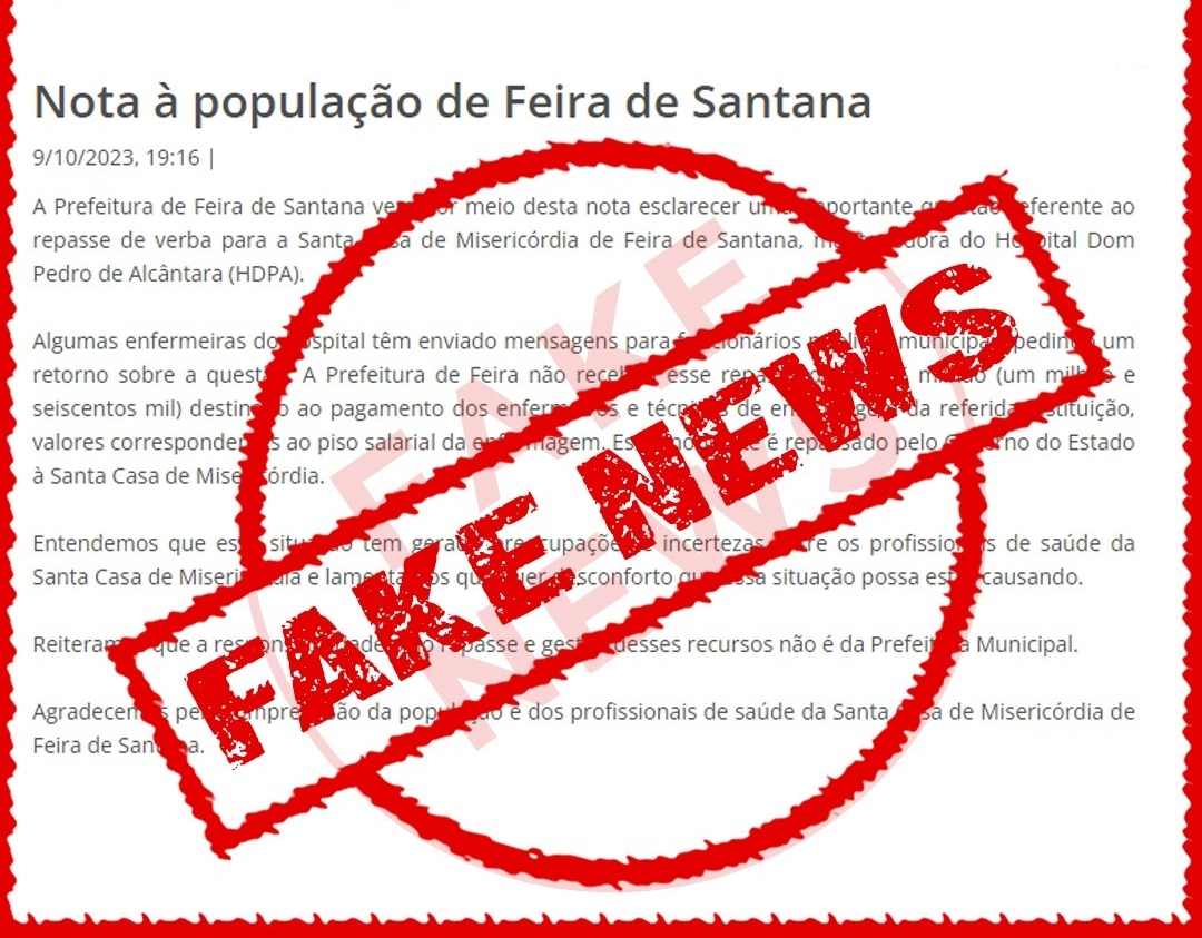 Governo do Estado acusa prefeitura de Feira de Santana de divulgar fake news