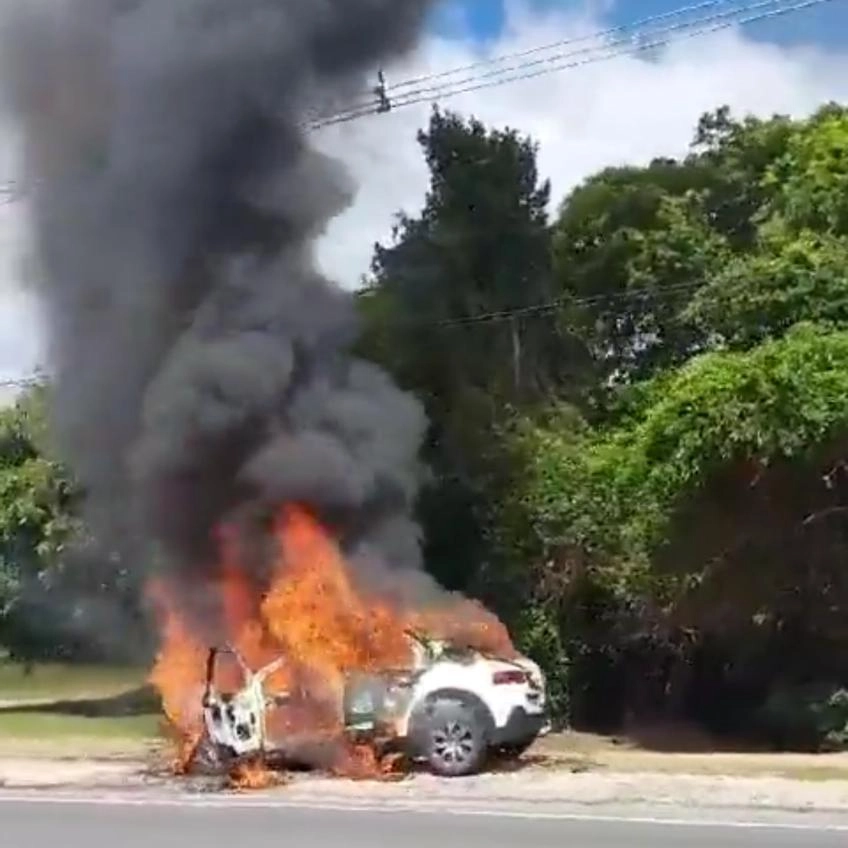 Carro pega fogo na Avenida Paralela