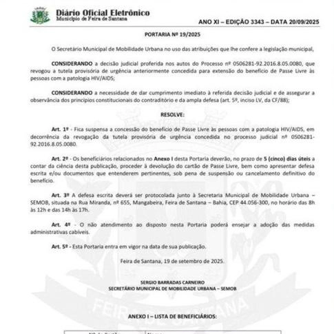 Erro em publicação expõe dados de pessoas vivendo com HIV em Feira de Santana