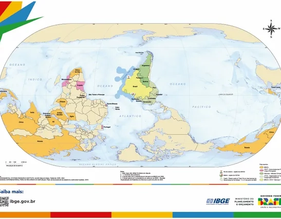 IBGE lança mapa-múndi invertido com Brasil no Centro