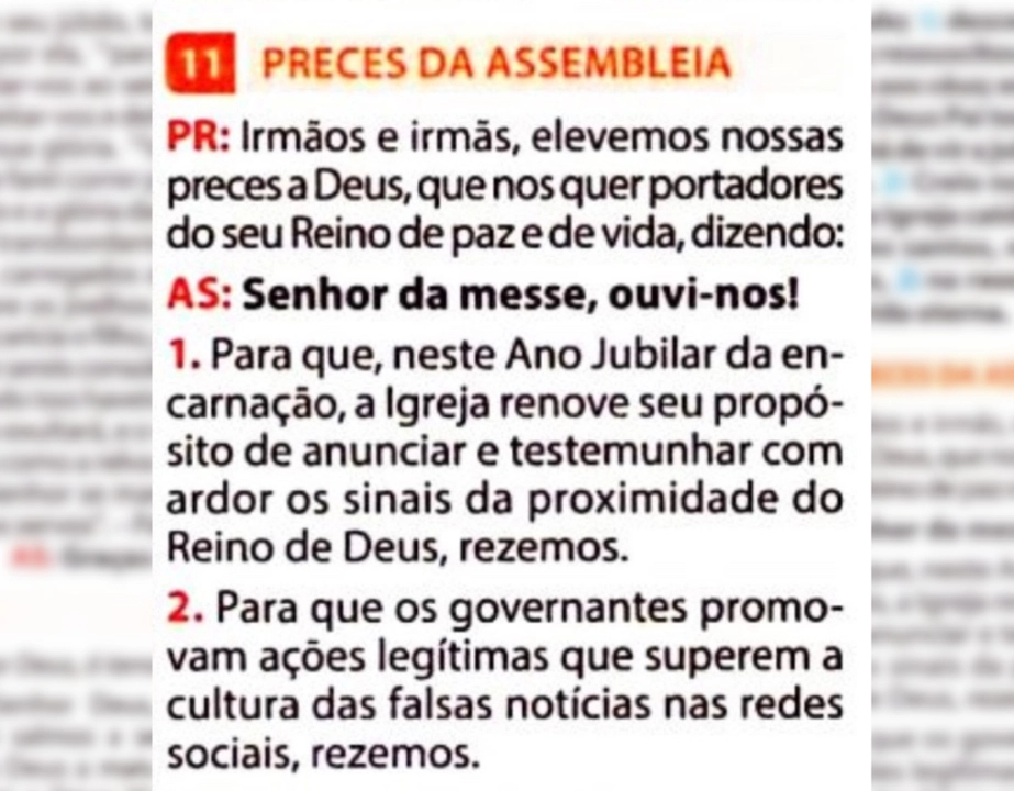 Oração contra fake news em folheto de missa viraliza nas redes sociais