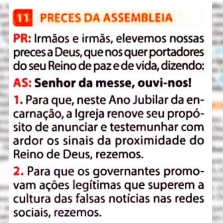 Oração contra fake news em folheto de missa viraliza nas redes sociais
