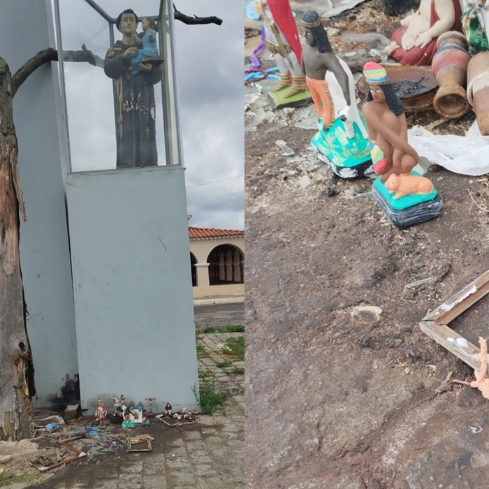 Imagens ligadas às religiões afro são colocadas perto da estátua de Santo Antônio e gera polêmica na Bahia