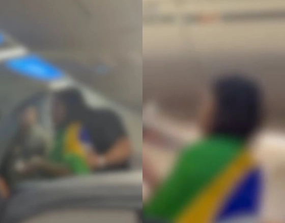 Enrolada em bandeira do Brasil, mulher diz que avião estava 'cheio de petistas' e causa tumulto