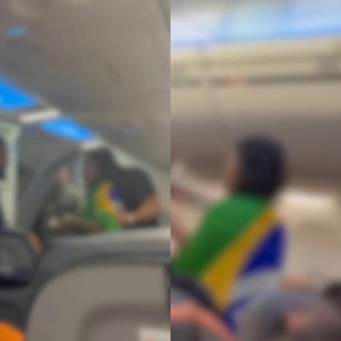 Enrolada em bandeira do Brasil, mulher diz que avião estava 'cheio de petistas' e causa tumulto
