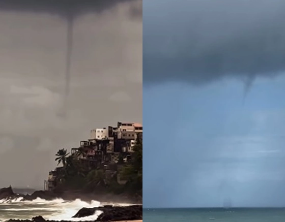 Trombas-d'água são vistas em Salvador; 'Bem bonito de assistir', diz influenciador